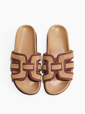 H&M Tan and Burgundy Crochet Slide Sandals